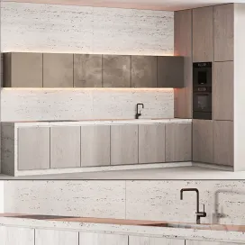 Modern Kitchen Japandi Wood Bronze Travertine